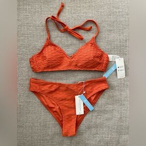 Cupshe Two Piece Bikini Swimsuit Women’s Size XS Orange Textured Tie Back Sexy
